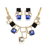 18K Gold Filled Rhinestone Crystal Acrylic Geometric Necklace Earring Jewellery Set