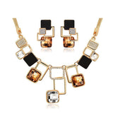 18K Gold Filled Rhinestone Crystal Acrylic Geometric Necklace Earring Jewellery Set