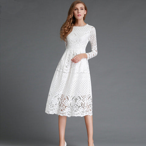 White Lace Hollow Out Long Dresses