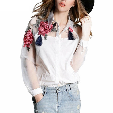 Blouse Flower Embroidery Vintage Blouse