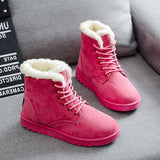 Flat Lace Up Fur Lined Winter Martin Boots Snow Ankle Boots
