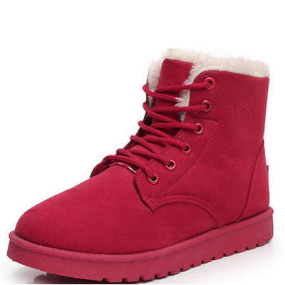 Flat Lace Up Fur Lined Winter Martin Boots Snow Ankle Boots