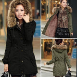 Army Green Cotton Parka Hooded Fur Collar