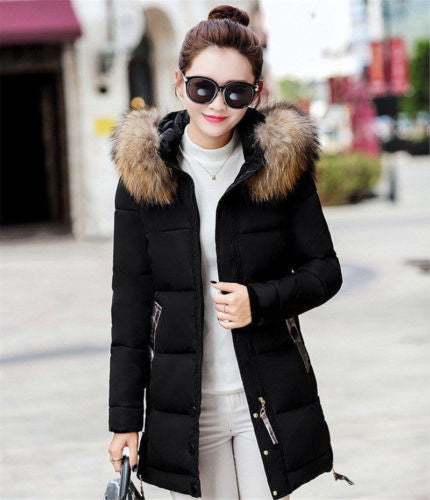 Long Down Cotton Parka with Fur Collar