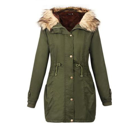 Army Green Cotton Parka Hooded Fur Collar