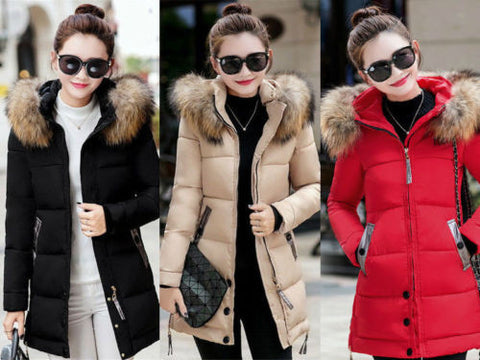 Long Down Cotton Parka with Fur Collar